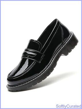 Faux Leather Chunky Loafers Slip-On Penny Loafers Memory Foam